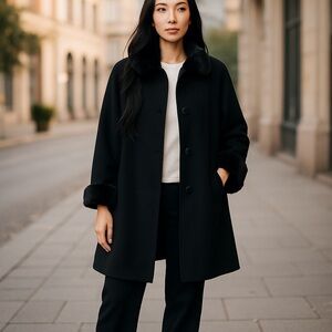 Albert Nipon Black Pea Coat Timeless Wool-Blend